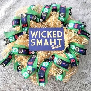 Wicked Smaht Boston Red Sox Bruins Celtics New England Patriots Door Wreath Larg